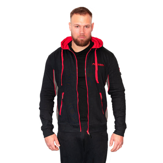 Hættetrøje - Lynlås | Sort/Rød