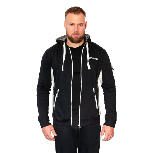 Hættetrøje - Lynlås | Sort/Hvid