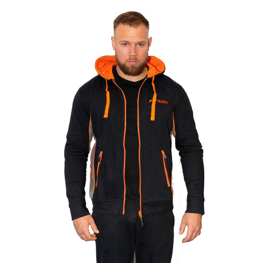 Hættetrøje - Lynlås | Sort/Orange