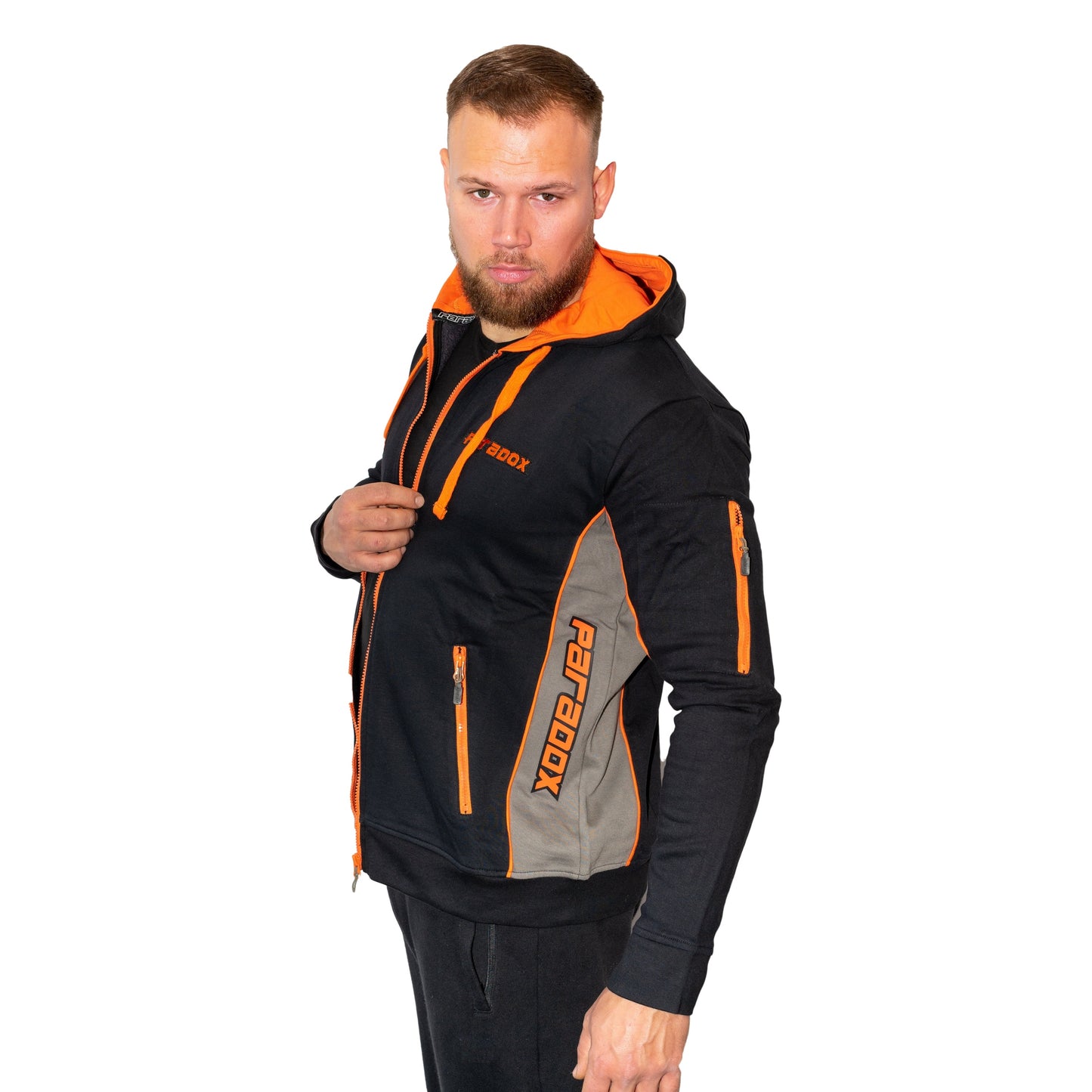 Hættetrøje - Lynlås | Sort/Orange