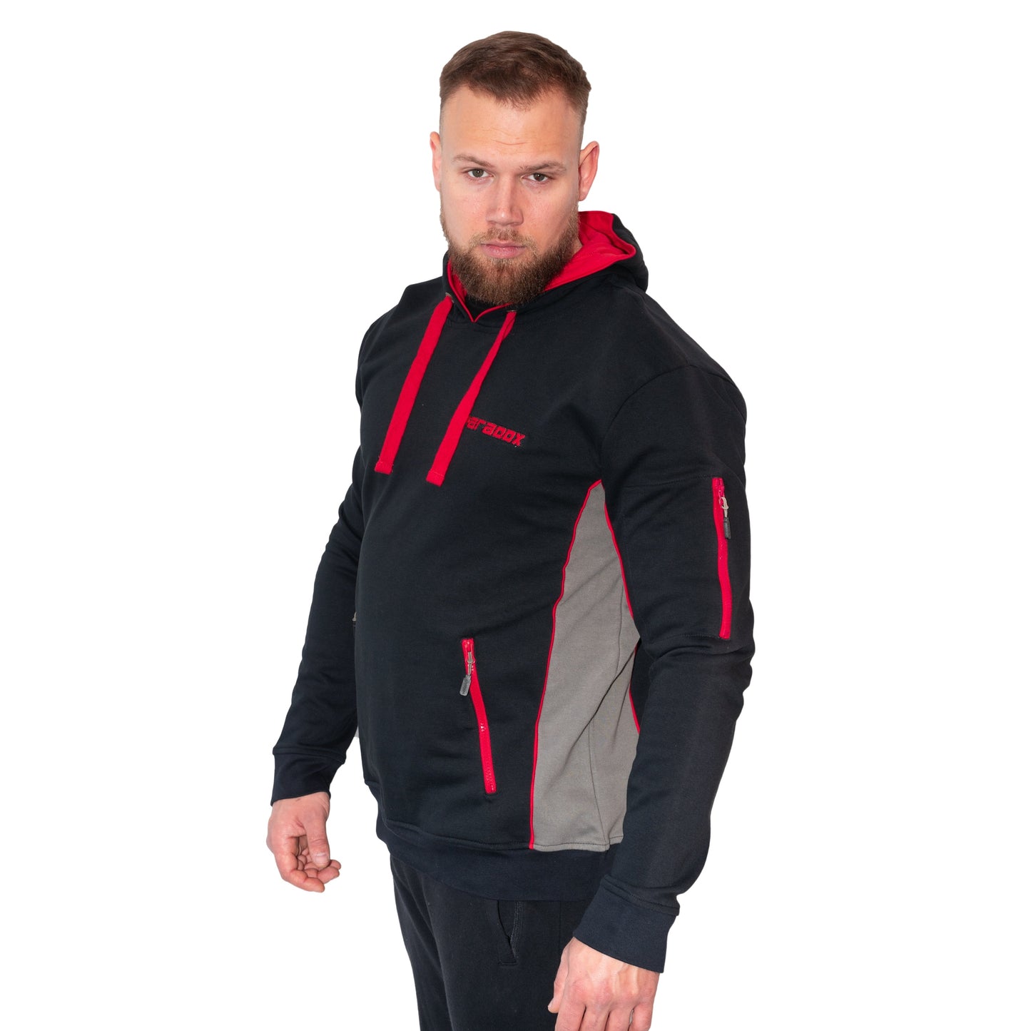 Hættetrøje - U. Lynlås | Sort/Rød