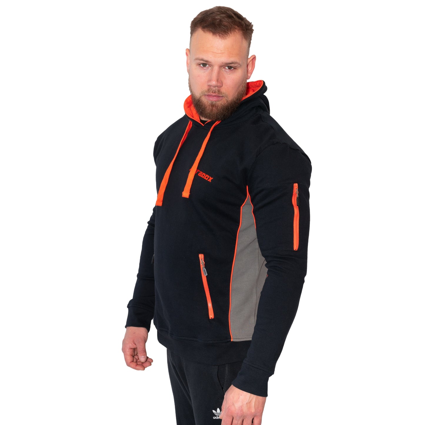 Hættetrøje - U. Lynlås | Sort/Orange