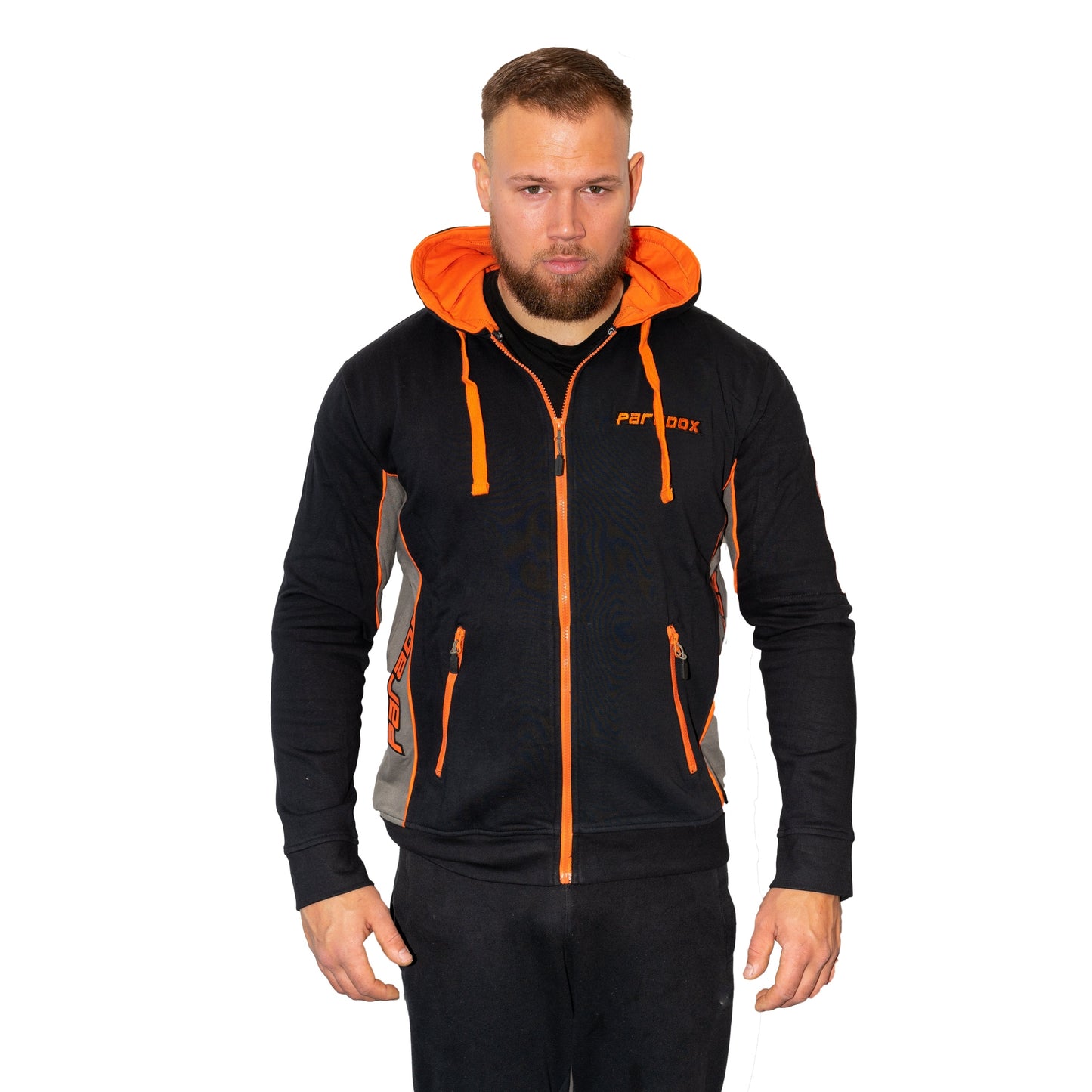 Hættetrøje - Lynlås | Sort/Orange