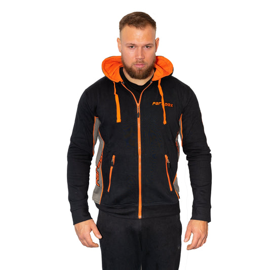 Hættetrøje - Lynlås | Sort/Orange