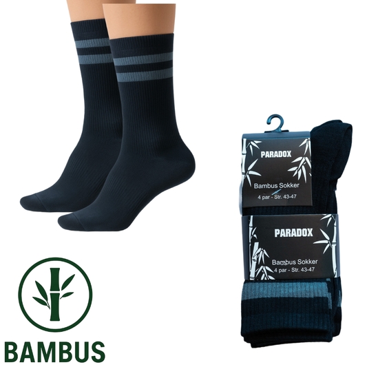 [KAMPAGNE] Tennissokker - Bambus | Sort m. Grå striber (12 par)