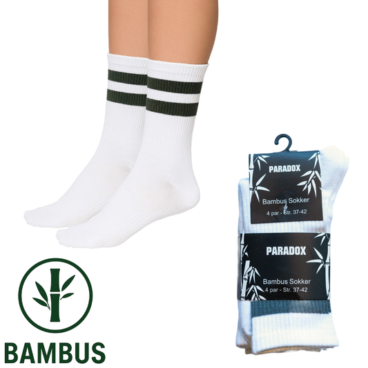[KAMPAGNE] Tennissokker - Bambus | Hvid m. Grå striber (12 par)