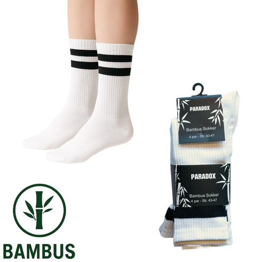 [KAMPAGNE] Tennissokker - Bambus | Hvid m. Sorte striber (12 par)